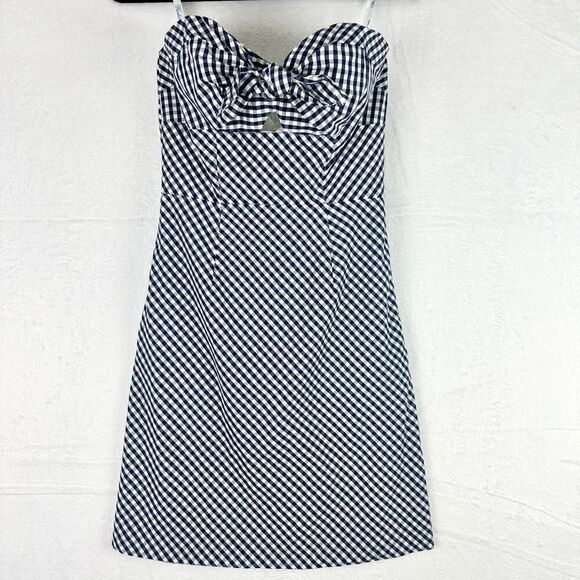 Shoshanna Strapless Gingham Plaid Mini Dress Size 2 Bow Boning - Picture 1 of 7